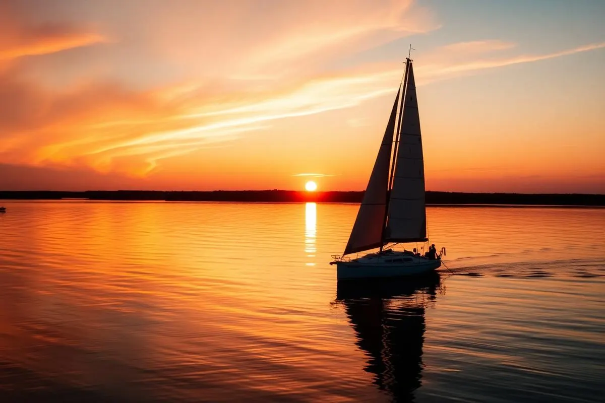 Sailboat on Lake Travis at sunset